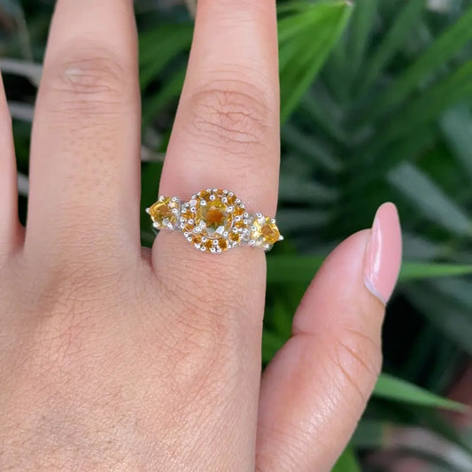 November Birthstone Genuine Citrine Prong Setting Cluster Ring For Women Pure 925 Sterling Silver
