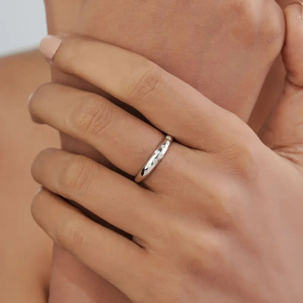 Latest Design Pave Set Diamond Minimalist Dome Ring Real K14 White Gold Jewelry Supplier