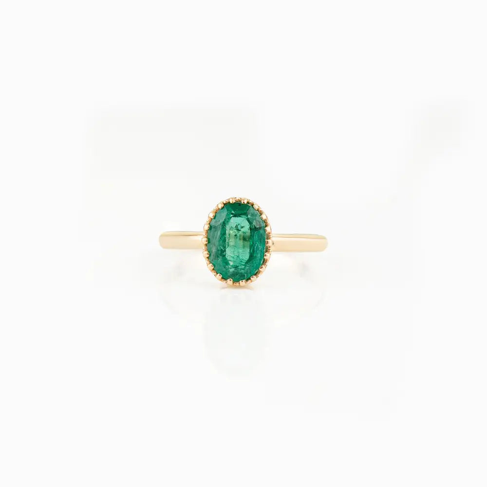 Oval Cut Emerald Solitaire Gemstone Engagement Ring Solid 18K Yellow Gold Fine Jewelry