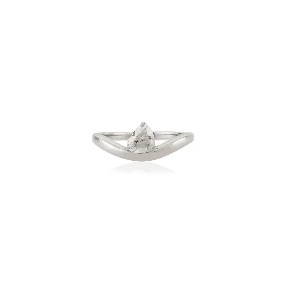 Heart Shape Natural Diamond 14K White Gold Wave Shape Curve Solitaire Ring Designer Jewelry