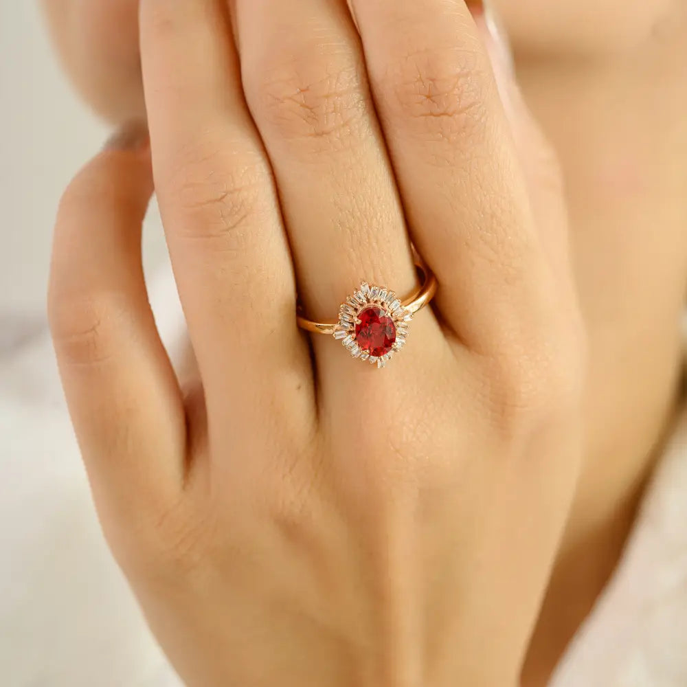 Elegant Design 14K Solid Rose Gold Orange Sapphire & Diamond Cluster Ring Minimal Jewelry