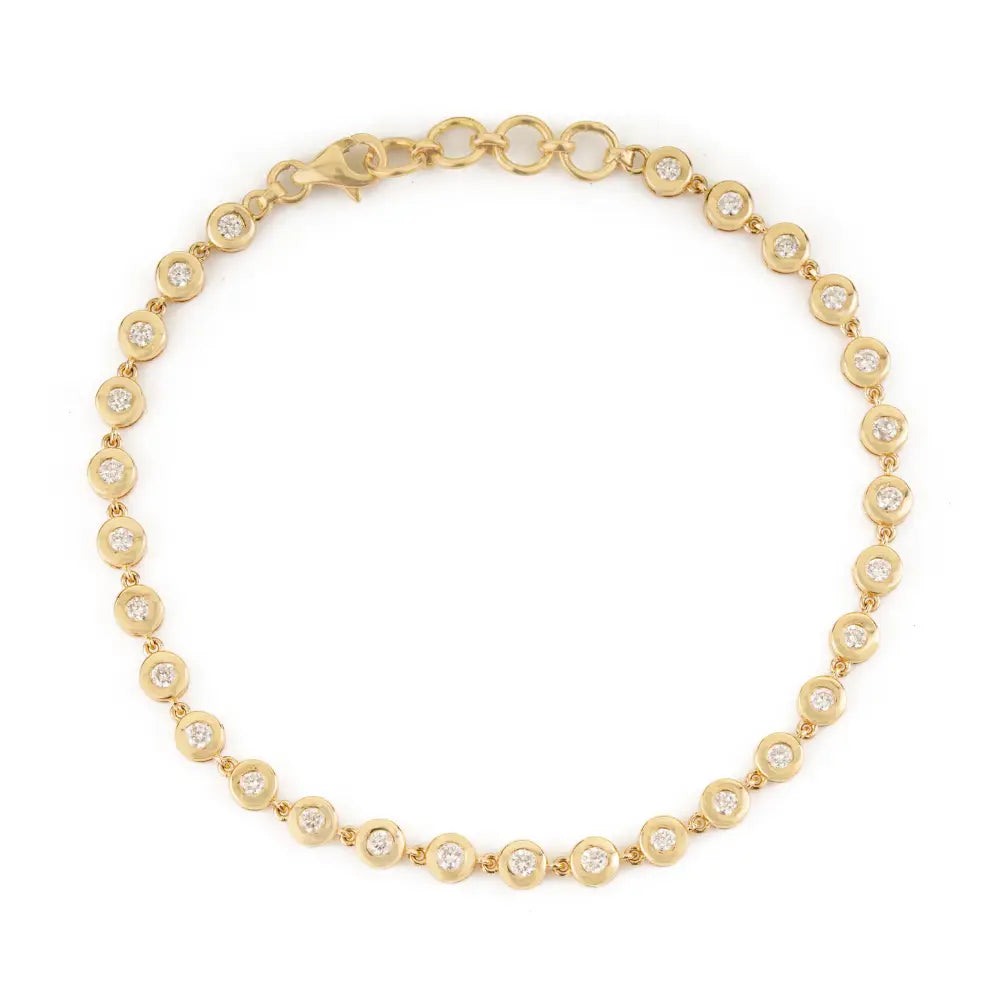 Round Cut Diamond Bezel Set Solid 14K Yellow Gold Bubble Stackable Bracelet For Unisex