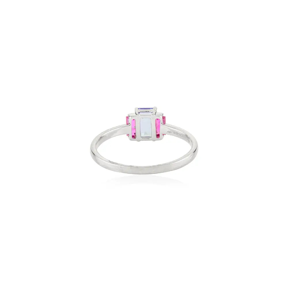 Natural Birthstone Tanzanite & Ruby Real K14 White Gold Three Stone Ring Custom Jewelry