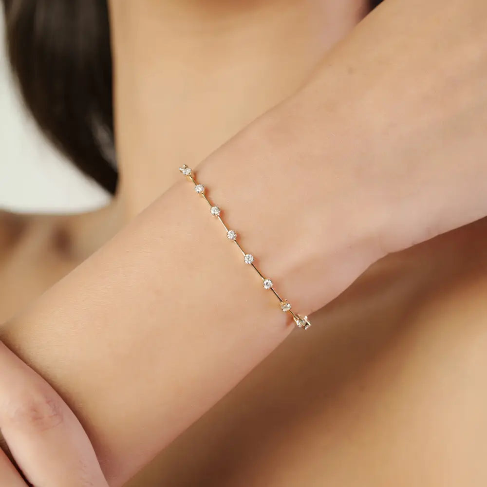 Unique Design Real Diamond Spaced-Out Stackable Tennis Bracelet 14K Real Yellow Gold