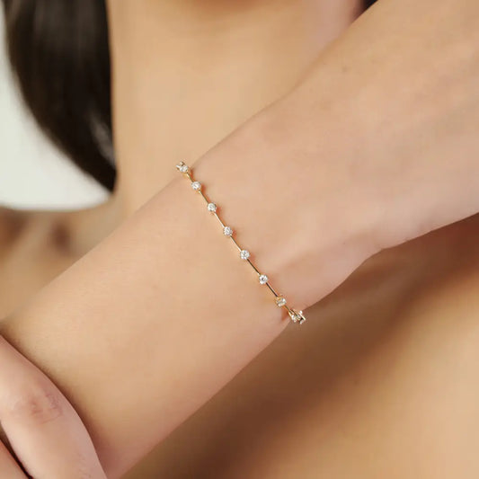 Unique Design Real Diamond Spaced-Out Stackable Tennis Bracelet 14K Real Yellow Gold