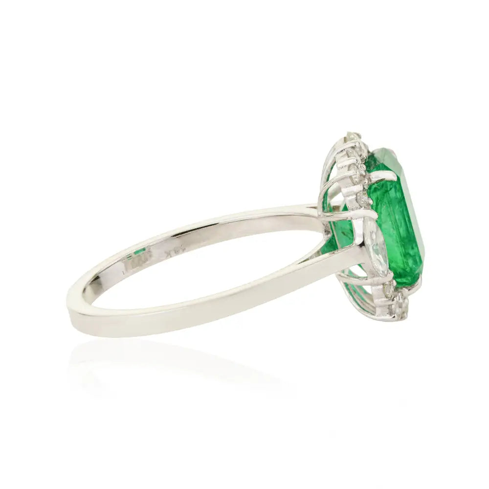 Solid 18K White Gold Emerald & Diamond Statement Ring Wholesale Gemstone Jewelry