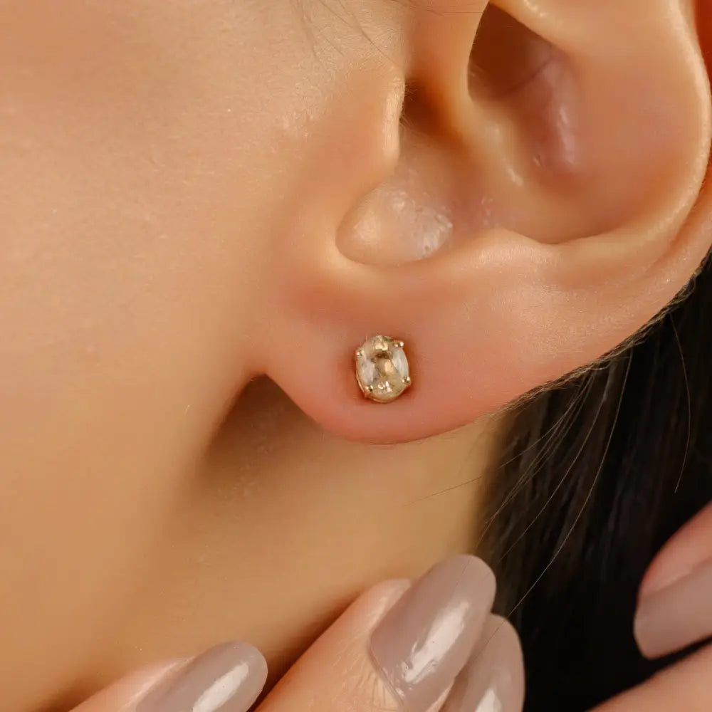 5x4 mm Oval Shape Yellow Sapphire Minimalist Single Stone Stud Earrings 14K Solid Gold