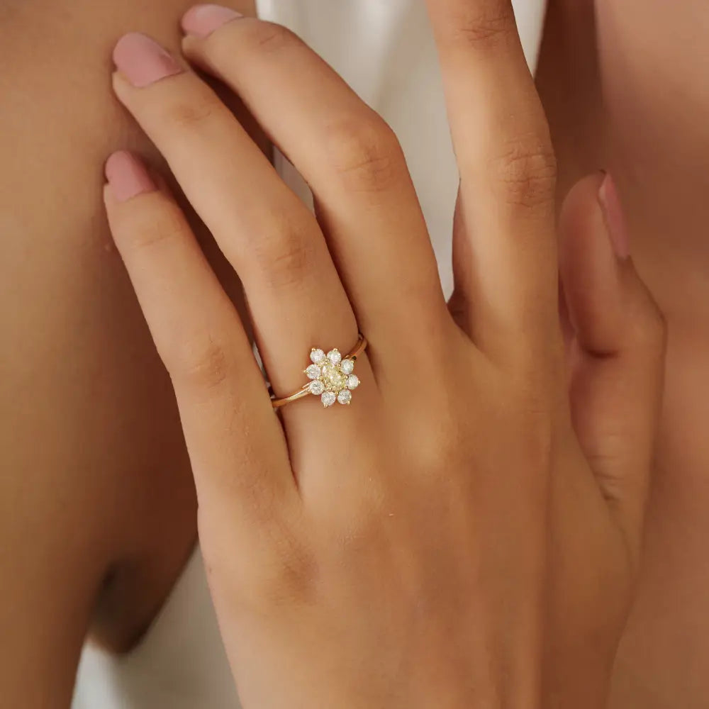 Sparkle Jewelry 100% Real Diamond Engagement Cluster Ring 14K Yellow Gold Custom Jewelry
