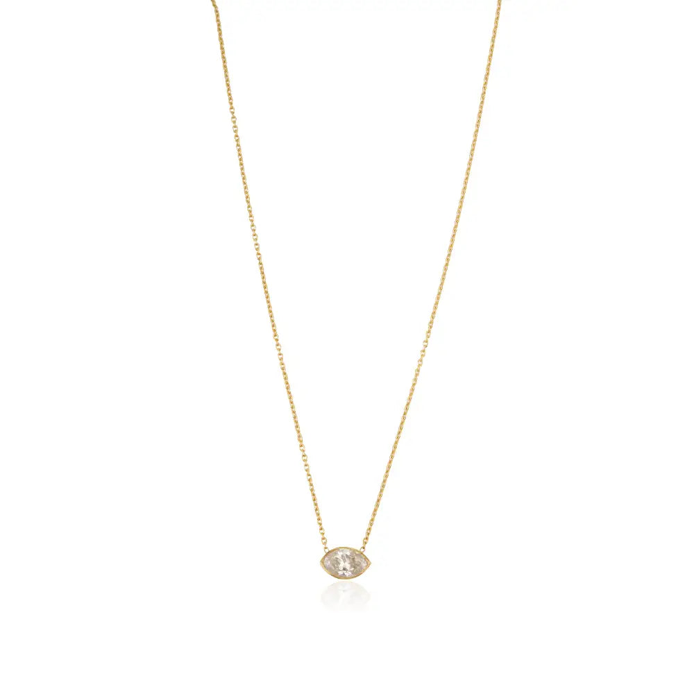 Marquise Cut Diamond Solitaire Pendant Necklace Pure K14 Yellow Gold Stacking Jewelry