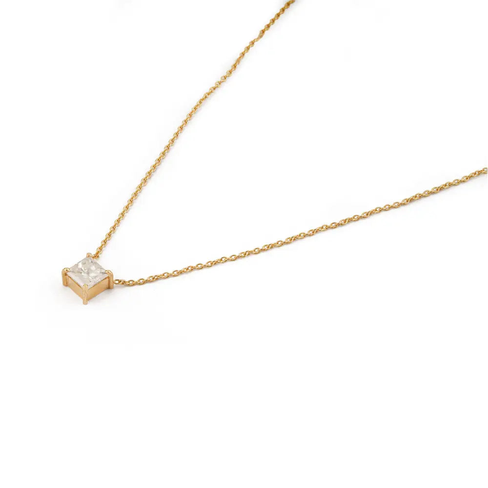 Princes Cut Diamond Solitaire Pendant Necklace Graduation Gift 14K Real Yellow Gold Jewelry