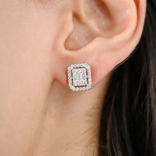Luxury 100% Genuine Diamond Statement Stud Earrings For Wedding Trending Jewelry