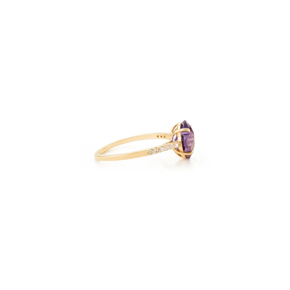 Clover Shape Amethyst & Round Cut Diamond Stackable Ring Latest 14K Yellow Gold Jewelry