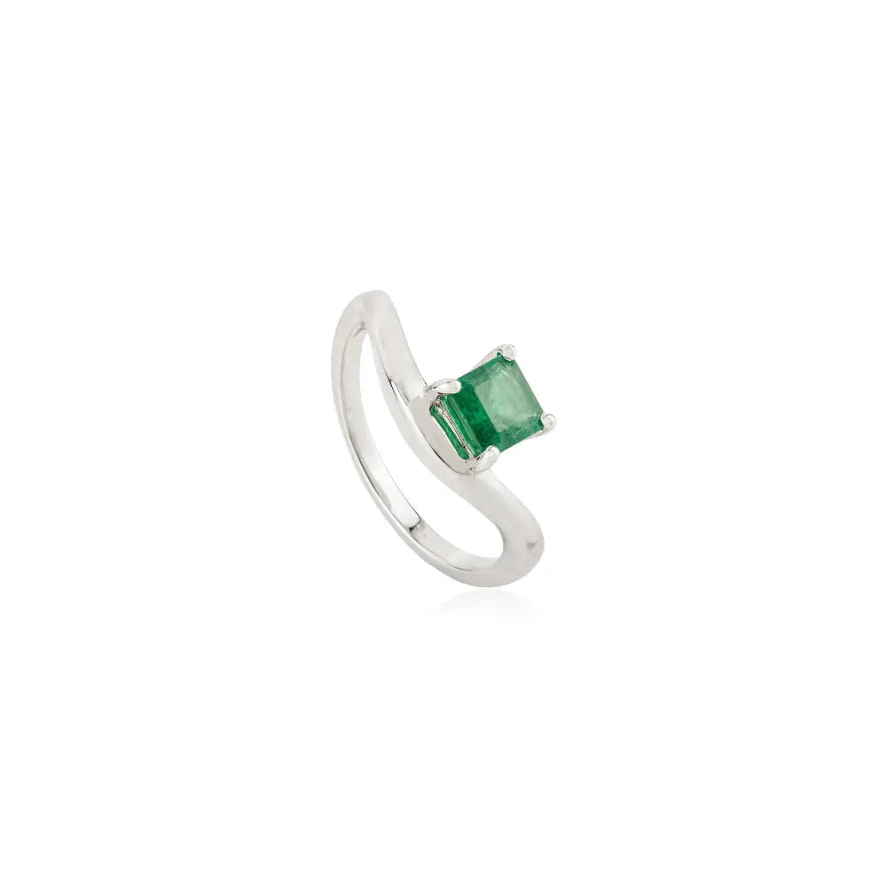 Square Cut 5X5 MM Emerald 14K Pure White Gold Wavy Ring Stacking Unisex Jewelry Supplier