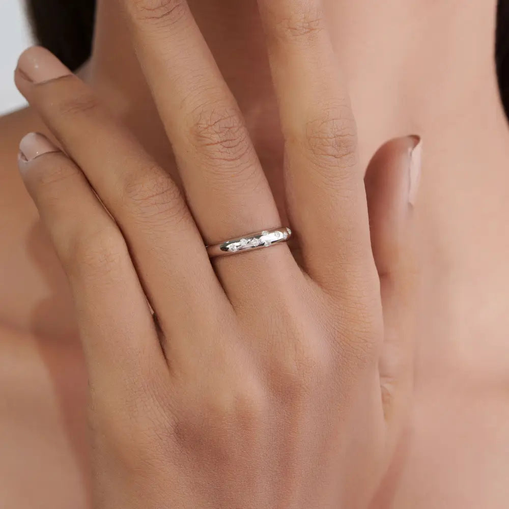 Latest Design Pave Set Diamond Minimalist Dome Ring Real K14 White Gold Jewelry Supplier
