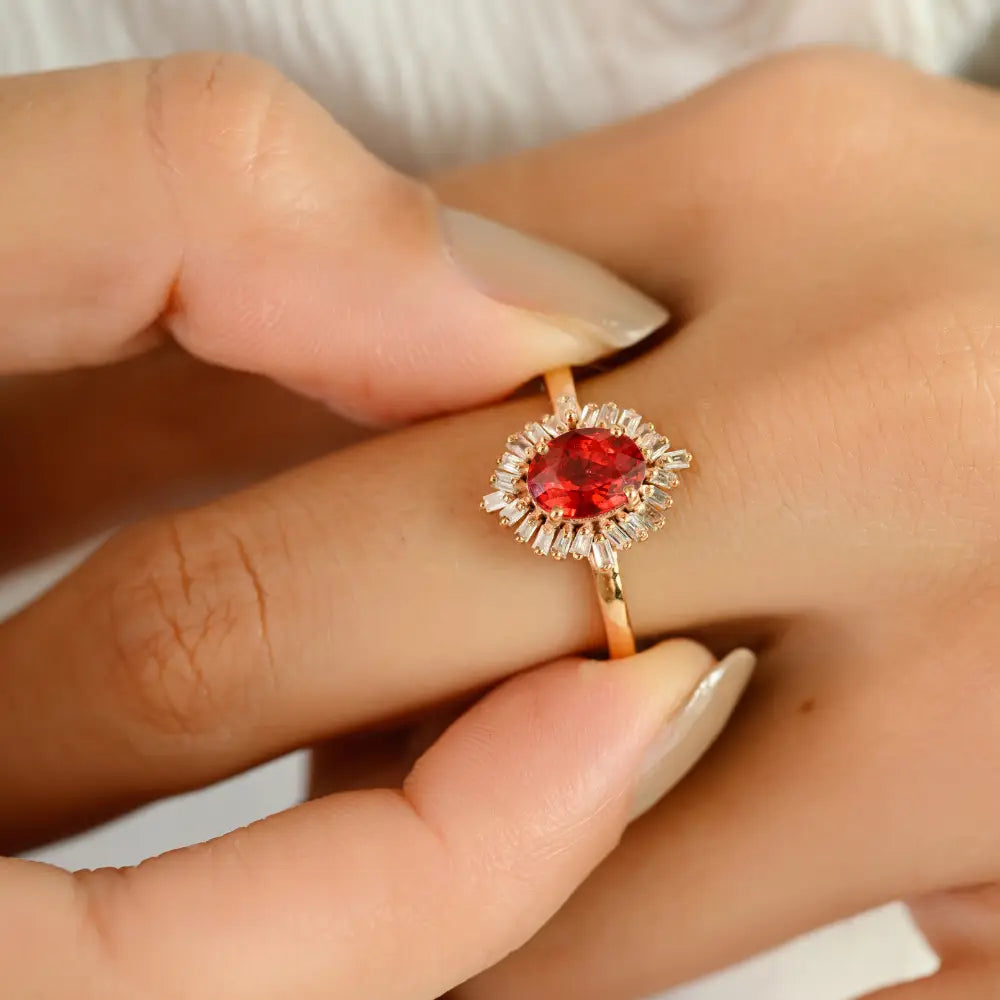Elegant Design 14K Solid Rose Gold Orange Sapphire & Diamond Cluster Ring Minimal Jewelry