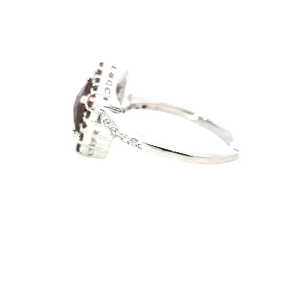 Pure Solid 925 Silver Fine Garnet & American Diamond Cluster Ring Factory Directly Sale