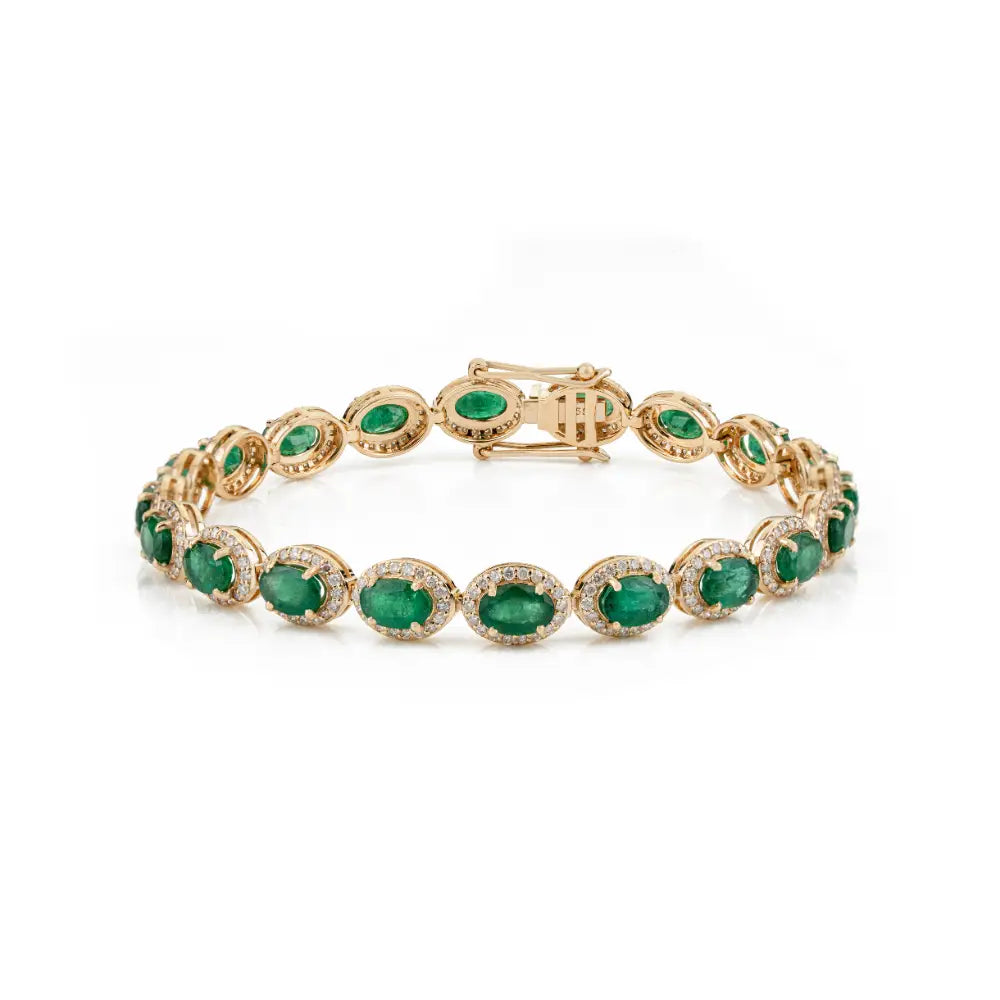 Luxurious Emerald & Diamond 18K Real Yellow Gold Halo Tennis Bracelet Trending Jewelry