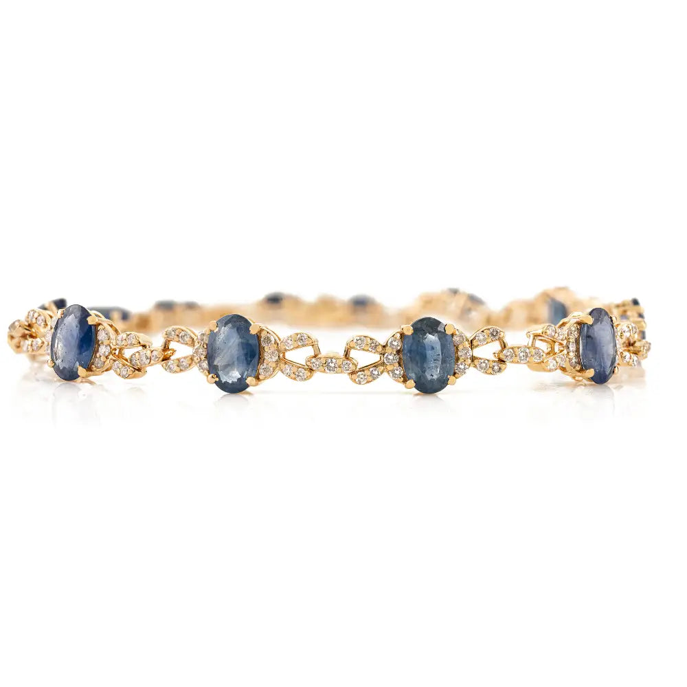 New Designer Blue Sapphire & Diamond 14K Yellow Gold Stackable Bracelet Women Jewelry