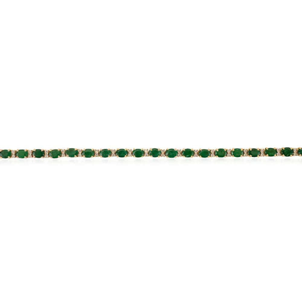 Stackable Box Lock Tennis Bracelet Featuring Emerald & Diamond 14K Solid Yellow Gold