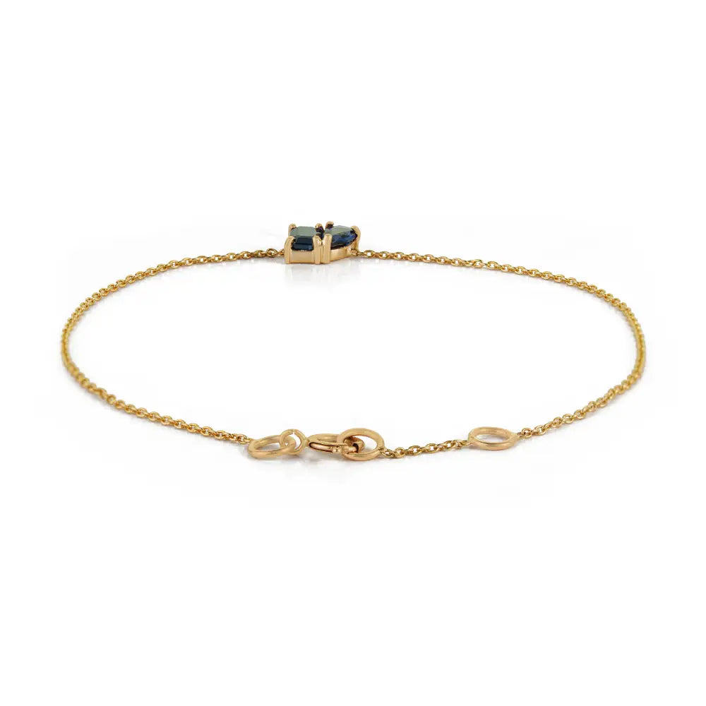 Prong Set Blue Sapphire Gemstone Toi et Moi Bracelet Minimal Jewelry Pure K14 Yellow Gold