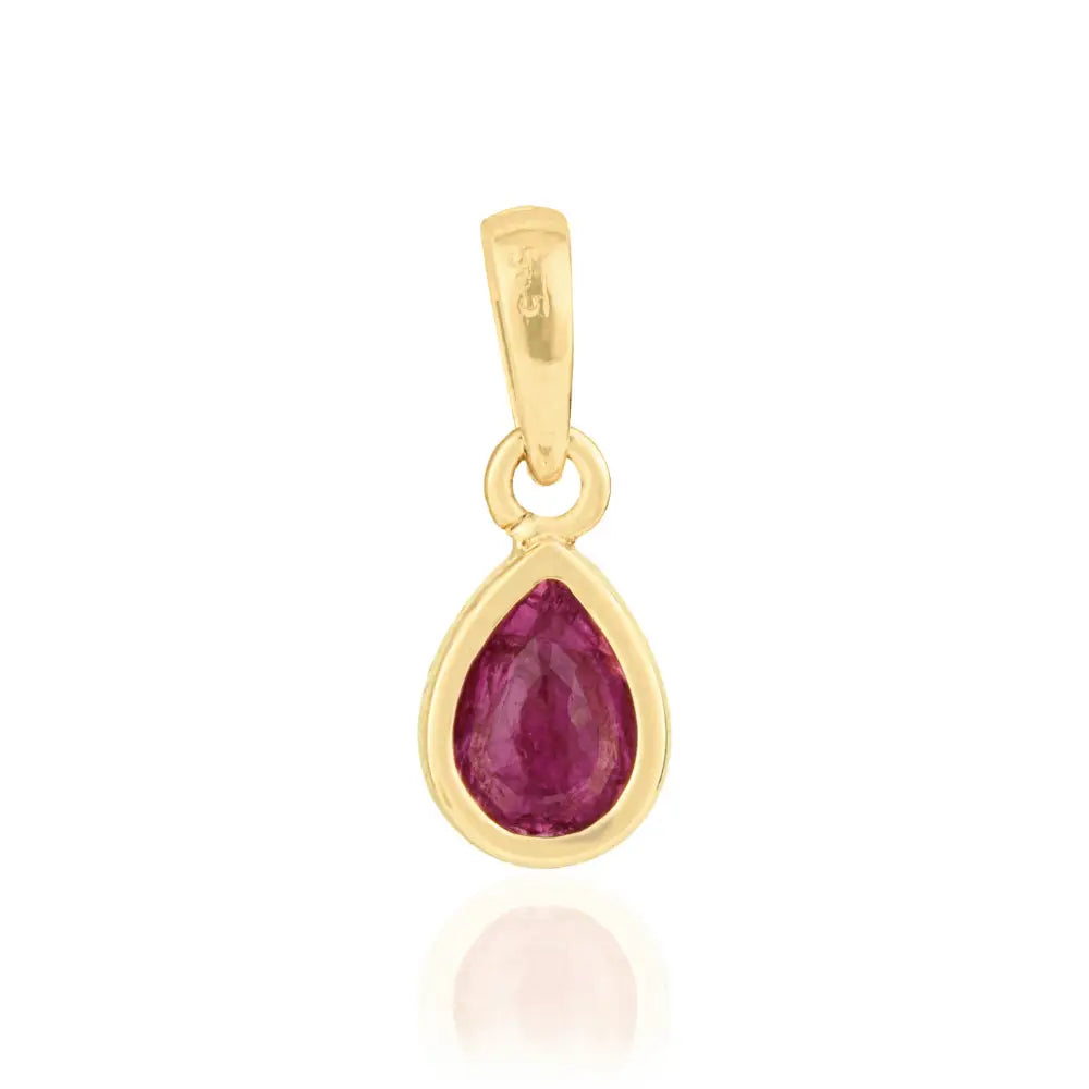 0.7ct. Ruby Gemstone Teardrop Shape Minimalist Dainty Pendant Fine 14K Real Yellow Gold Jewelry