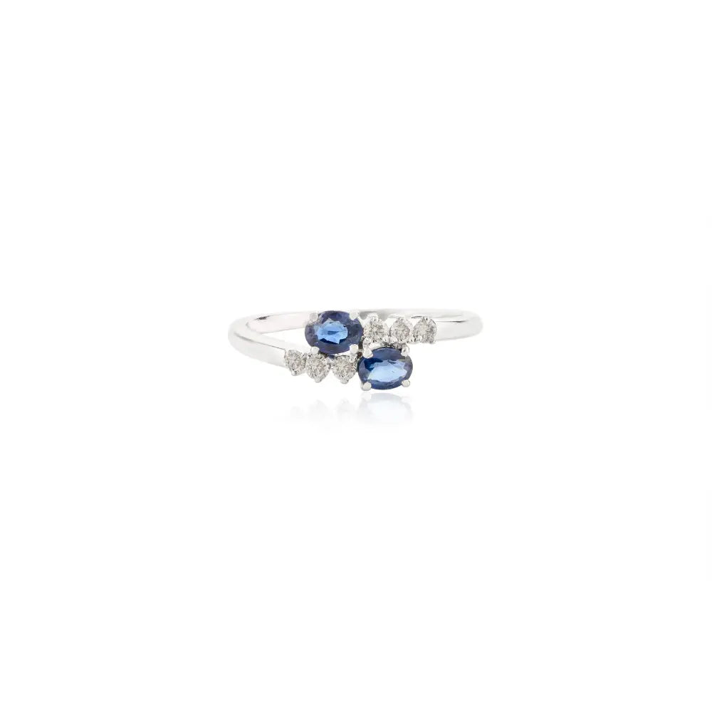 September Birthstone Natural Blue Sapphire & Diamond Solid Gold Bypass Ring