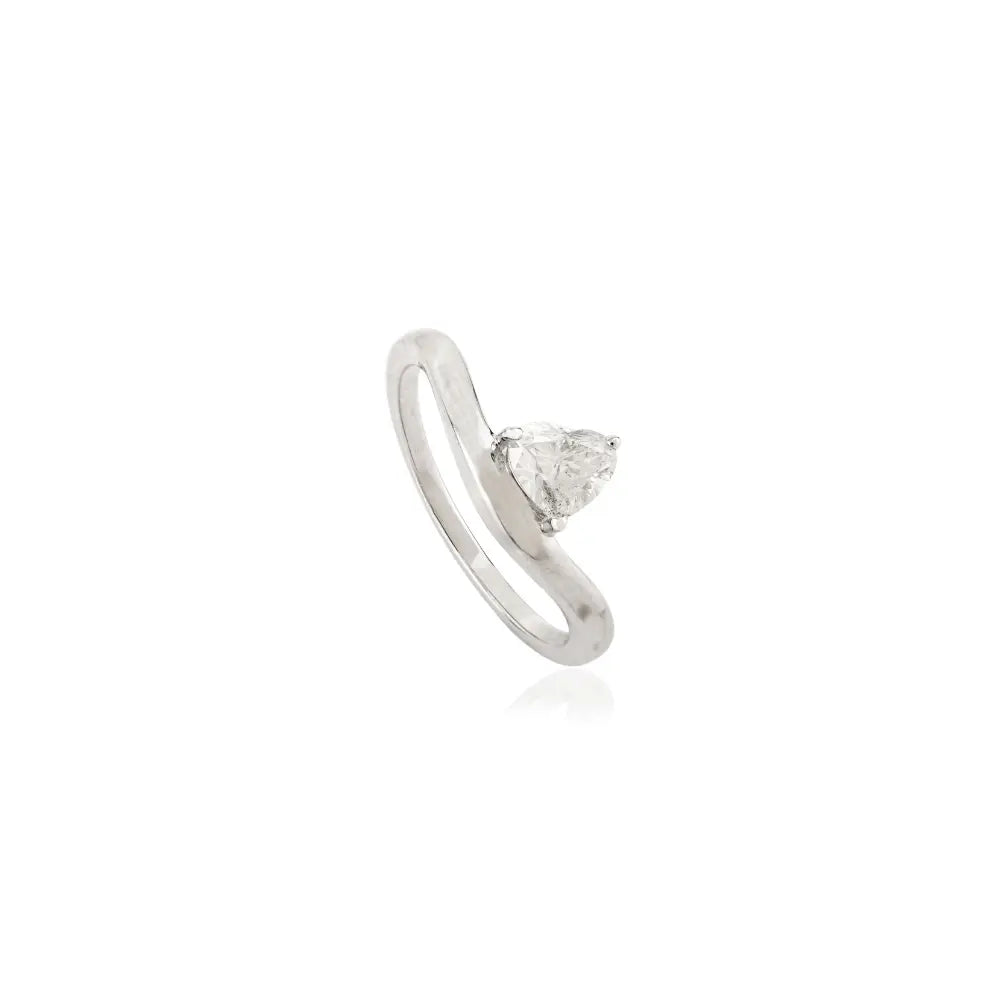 Heart Shape Natural Diamond 14K White Gold Wave Shape Curve Solitaire Ring Designer Jewelry