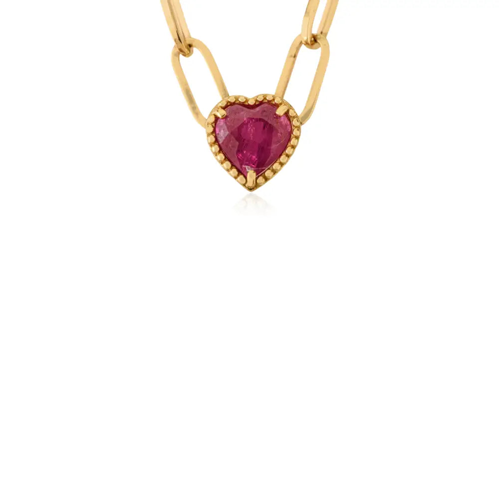 Trending Product Heart Shape Ruby Paperclip Chain Pendant Necklace 18K Gold Valentine's Gift