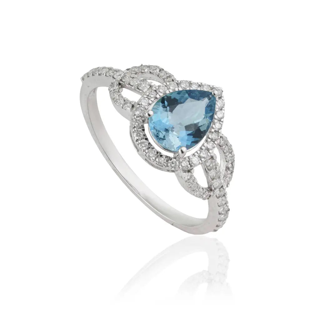 Fine Handmade Aquamarine & Diamond 14K White Gold Statement Ring March Birthstone