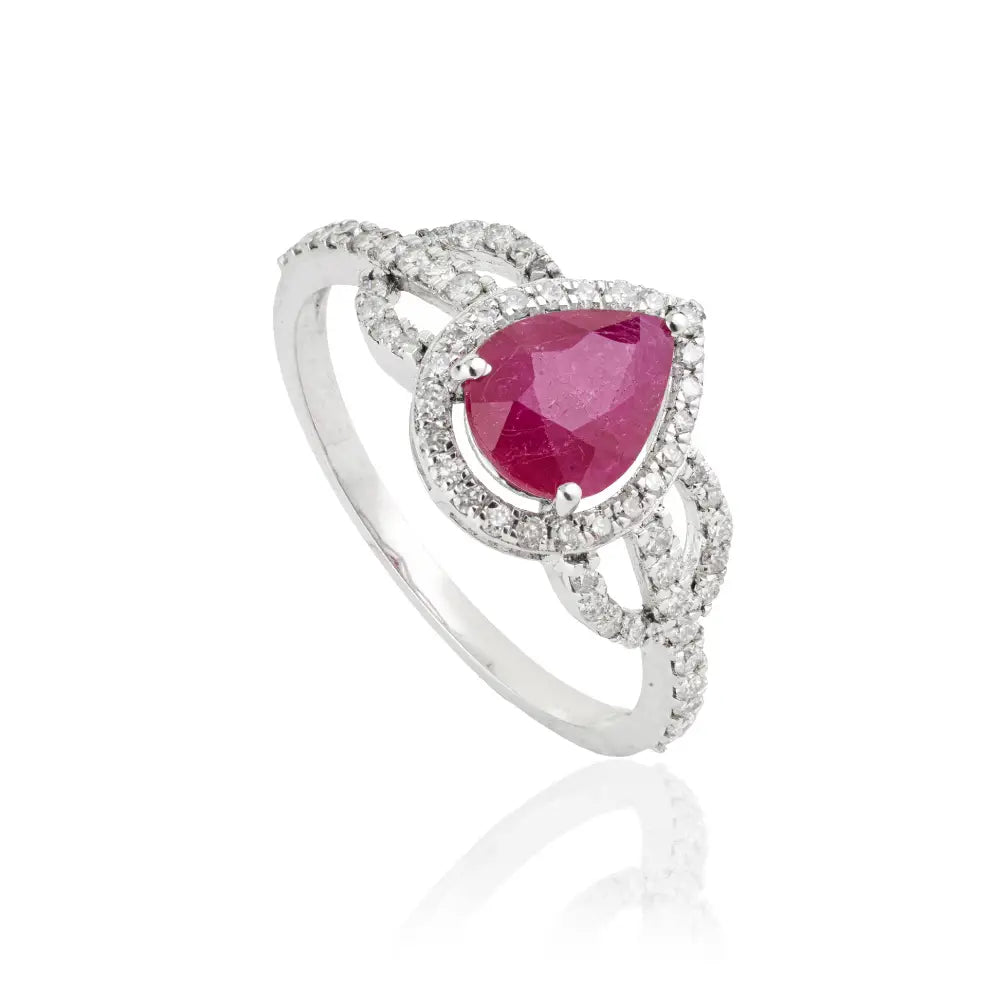 Women's Trendy 14K White Gold Real Ruby & Diamond Wedding Ring New Collection Jewelry