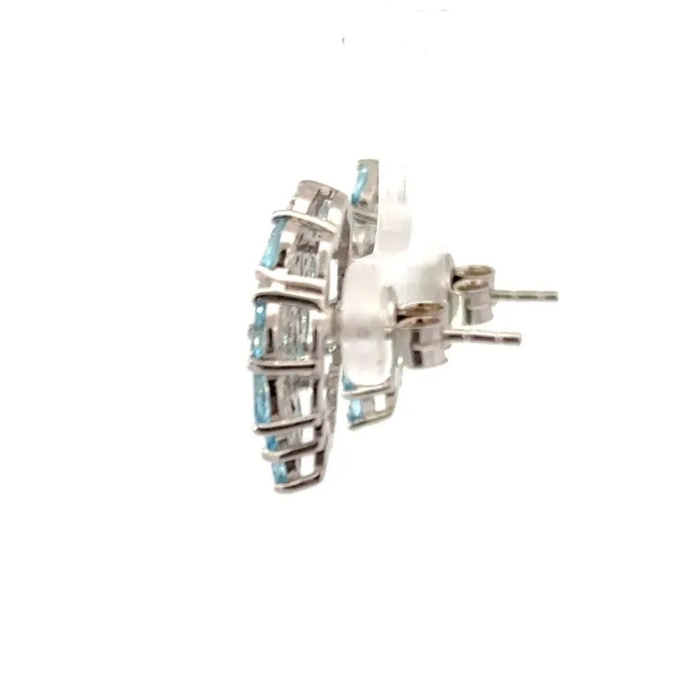 Natural Blue Topaz & Round Cut American Dimond Stud Earrings November Birthstone