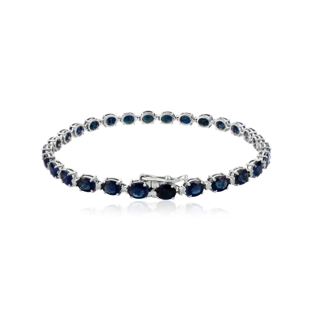 Beautiful Design Unisex Jewelry Blue Sapphire & Diamond 14K Gold Stackable Tennis Bracelet