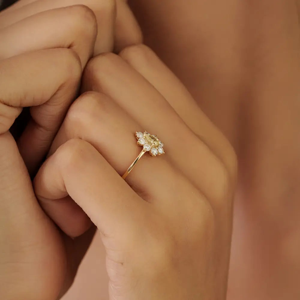 Sparkle Jewelry 100% Real Diamond Engagement Cluster Ring 14K Yellow Gold Custom Jewelry