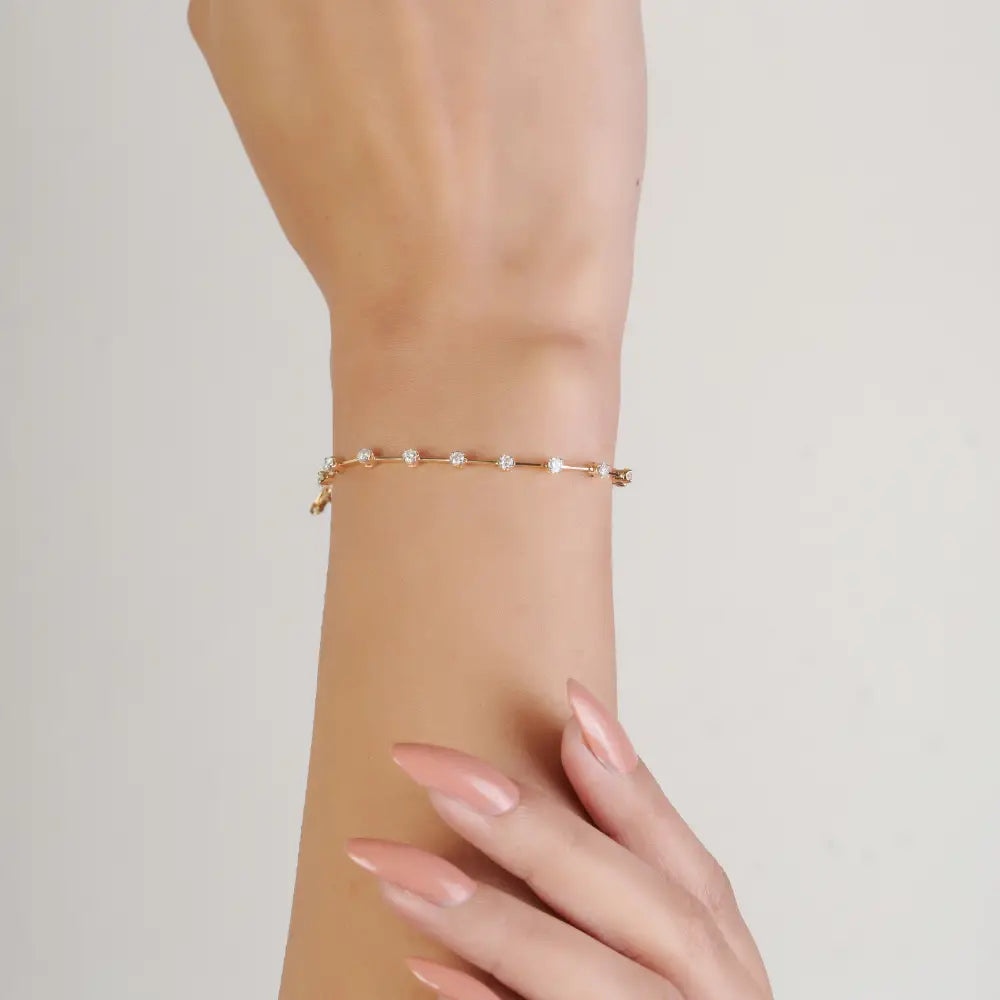 Unique Design Real Diamond Spaced-Out Stackable Tennis Bracelet 14K Real Yellow Gold