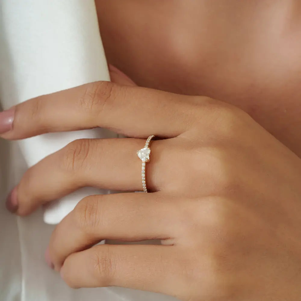 Elegant Simple 100% Natural Diamond Stacking Minimalist Ring Solid 14K Yellow Gold Jewelry