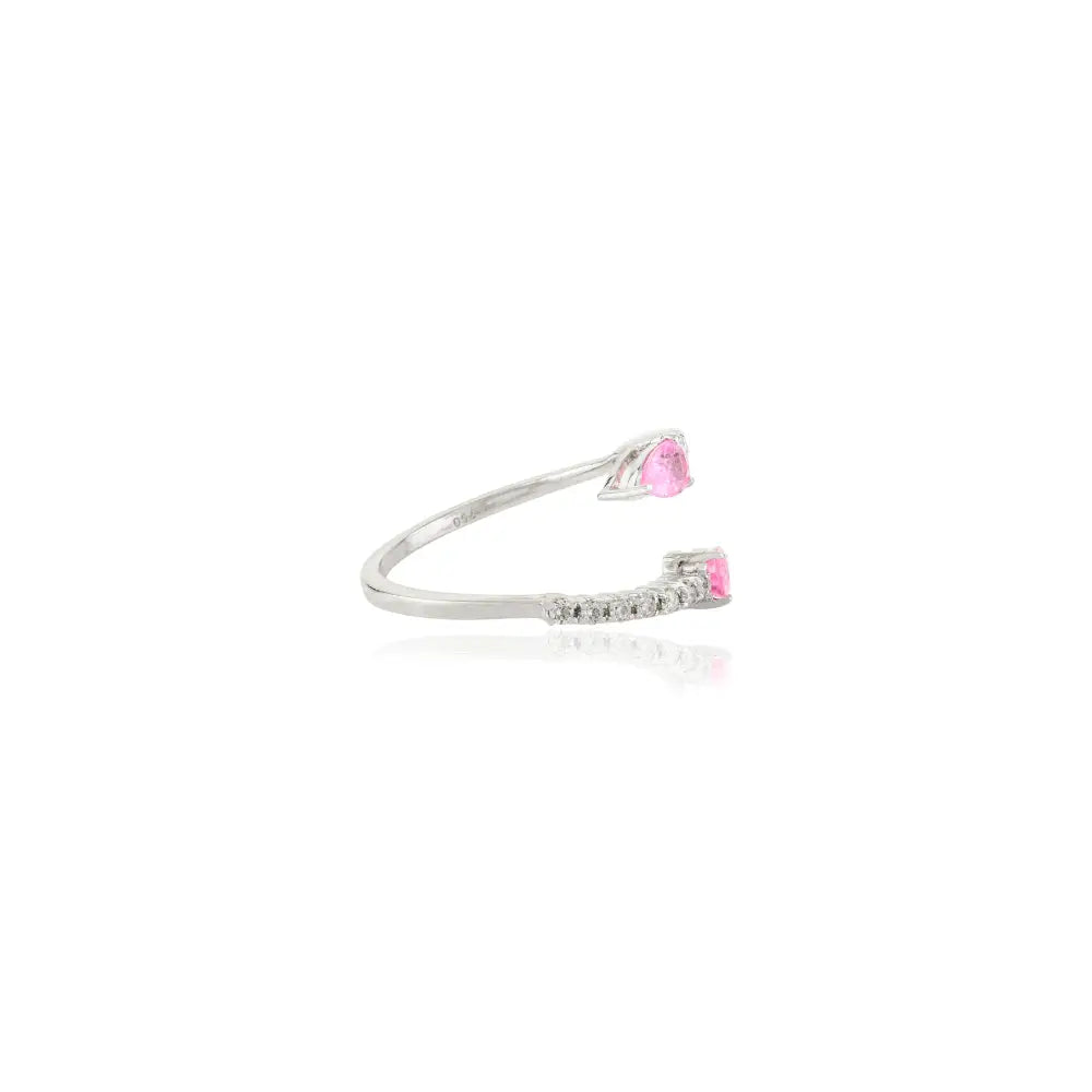 Pear Shape Pink Sapphire & Round Cut Diamond 18K White Gold Open Ring Trending Jewelry