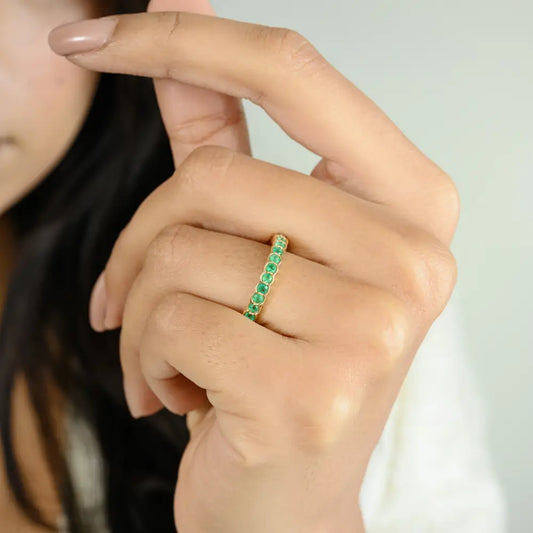 Shop Now Round Brilliant Cut Emerald 14K Yellow Gold Half Eternity Band Ring Stackable Jewelry