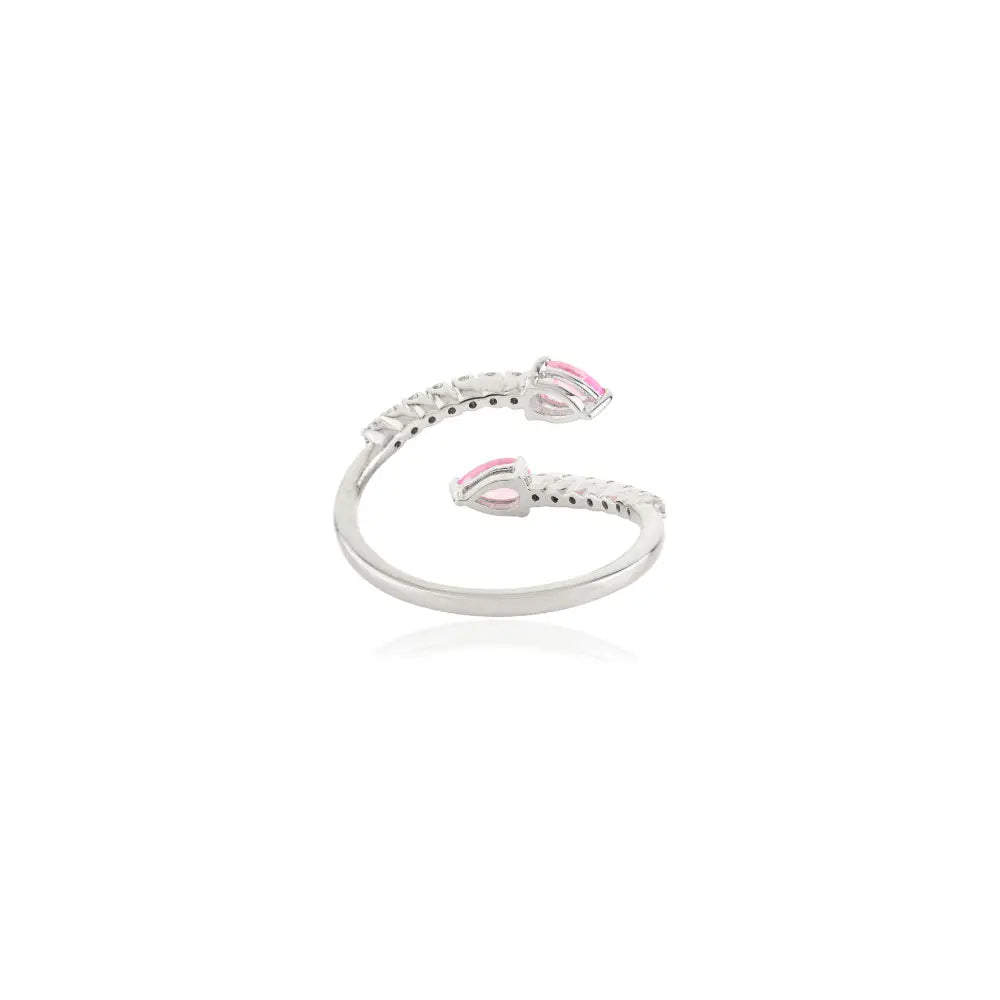 Pear Shape Pink Sapphire & Round Cut Diamond 18K White Gold Open Ring Trending Jewelry