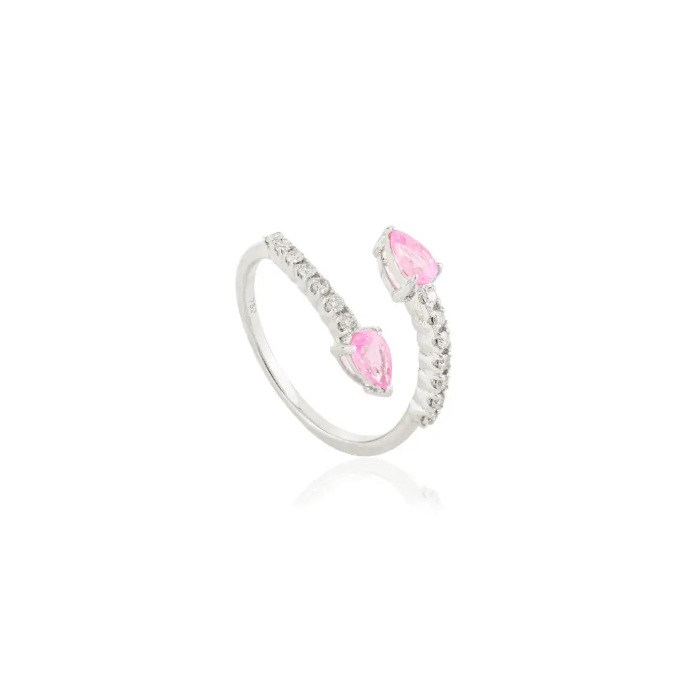 Pear Shape Pink Sapphire & Round Cut Diamond 18K White Gold Open Ring Trending Jewelry