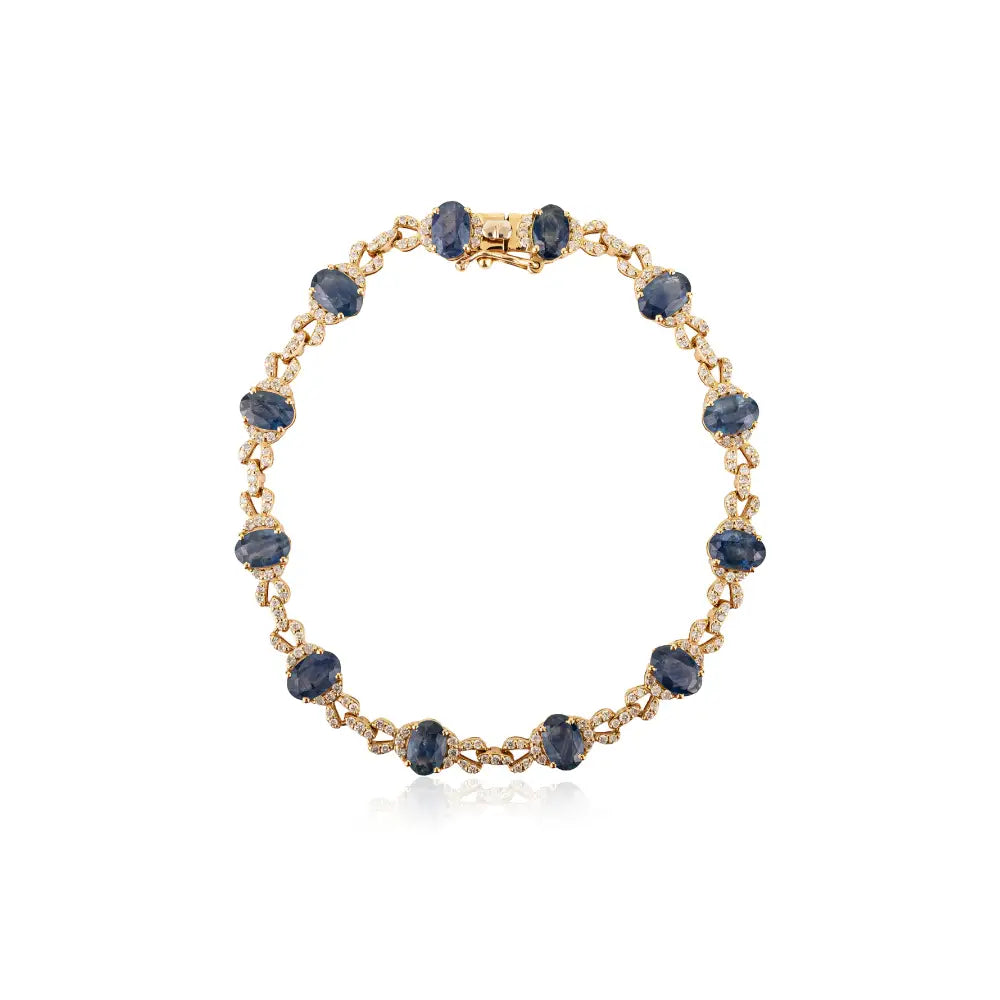 New Designer Blue Sapphire & Diamond 14K Yellow Gold Stackable Bracelet Women Jewelry