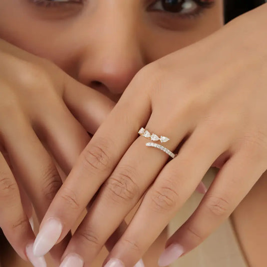 Minimal Unique Design Real Diamond Stacking Bypass Ring Custom 14K Yellow Gold Jewelry