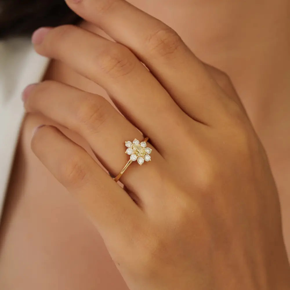 Sparkle Jewelry 100% Real Diamond Engagement Cluster Ring 14K Yellow Gold Custom Jewelry