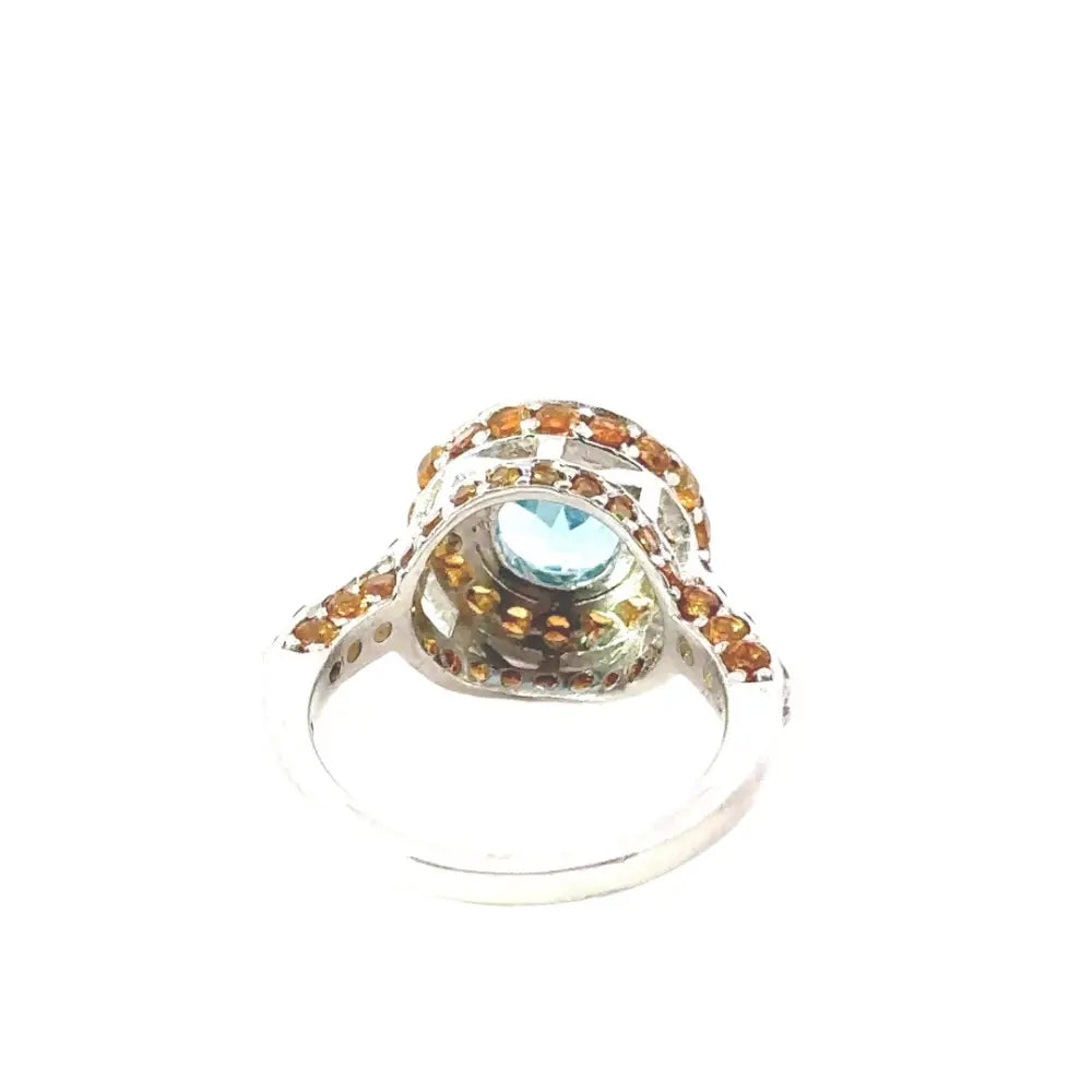 Fine Blue Topaz & Citrine Round Shape Gemstone Ring New Jewelry Collection 925 Sterling Silver