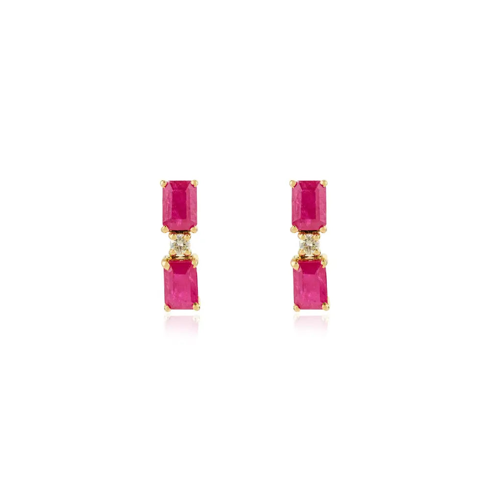 Trending Small Ruby & Diamond Drop Earrings For Women Everyday Jewelry 14K Solid Gold