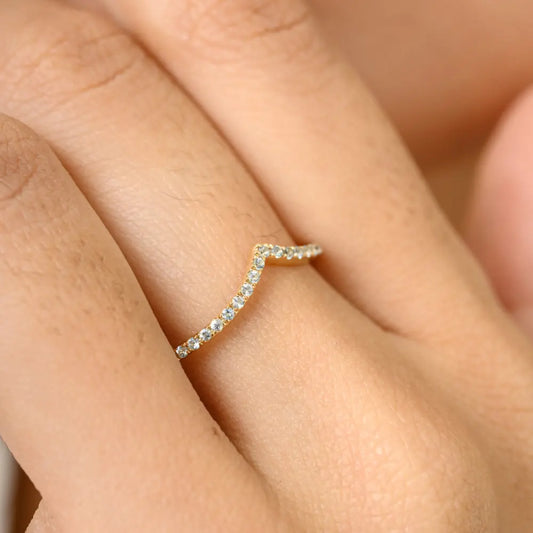 Best Quality Product Blue Topaz 14K Solid Yellow Gold Minimal V Shape Ring