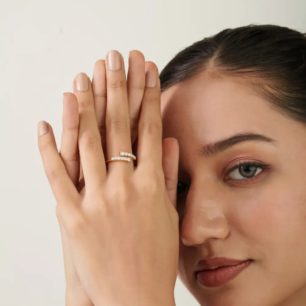 100% Natural Diamond Elegant Bypass Ring Sparkle Women Jewelry 14K Real Yellow Gold