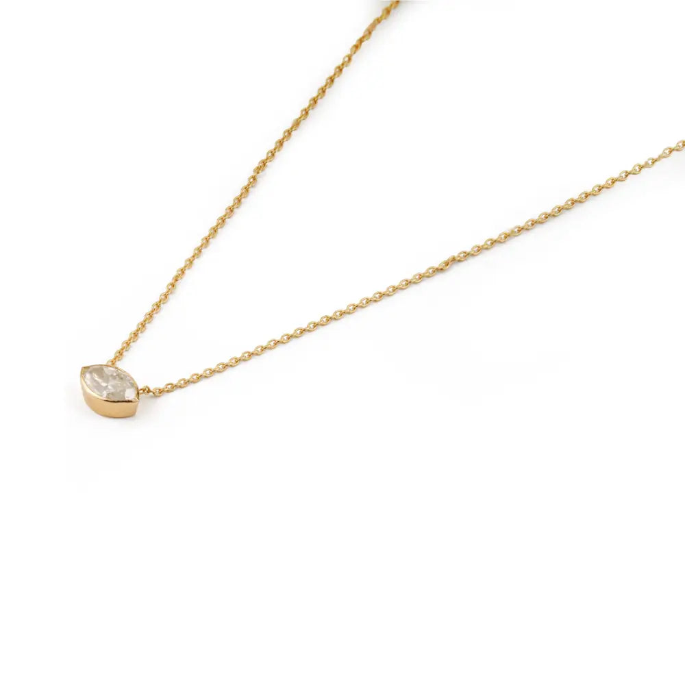 Marquise Cut Diamond Solitaire Pendant Necklace Pure K14 Yellow Gold Stacking Jewelry