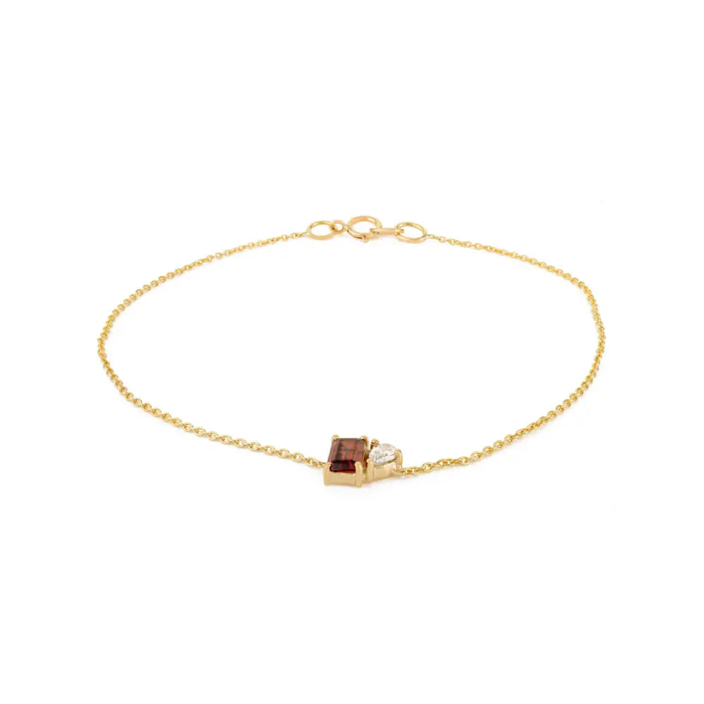 5x3mm Baguette Cut Garnet & Diamond Dainty Toi et Moi Bracelet 14K Real Yellow Gold Jewelry