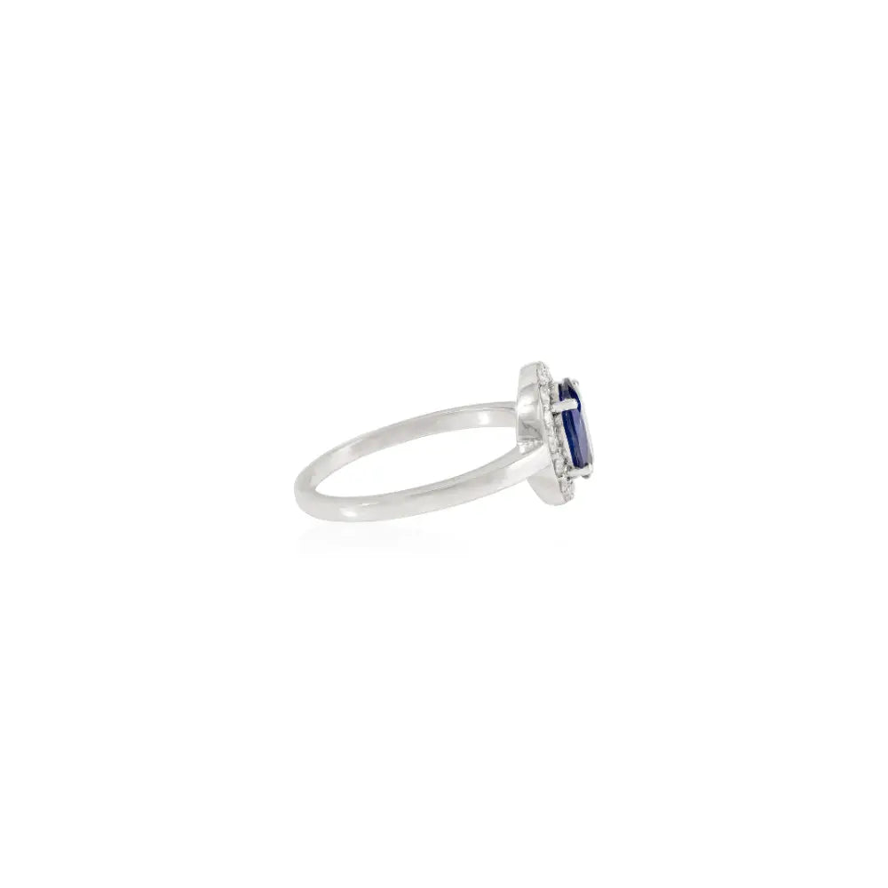 8x6 mm Oval Blue Sapphire & Diamond Halo Ring Engagement Jewelry 14K White Gold