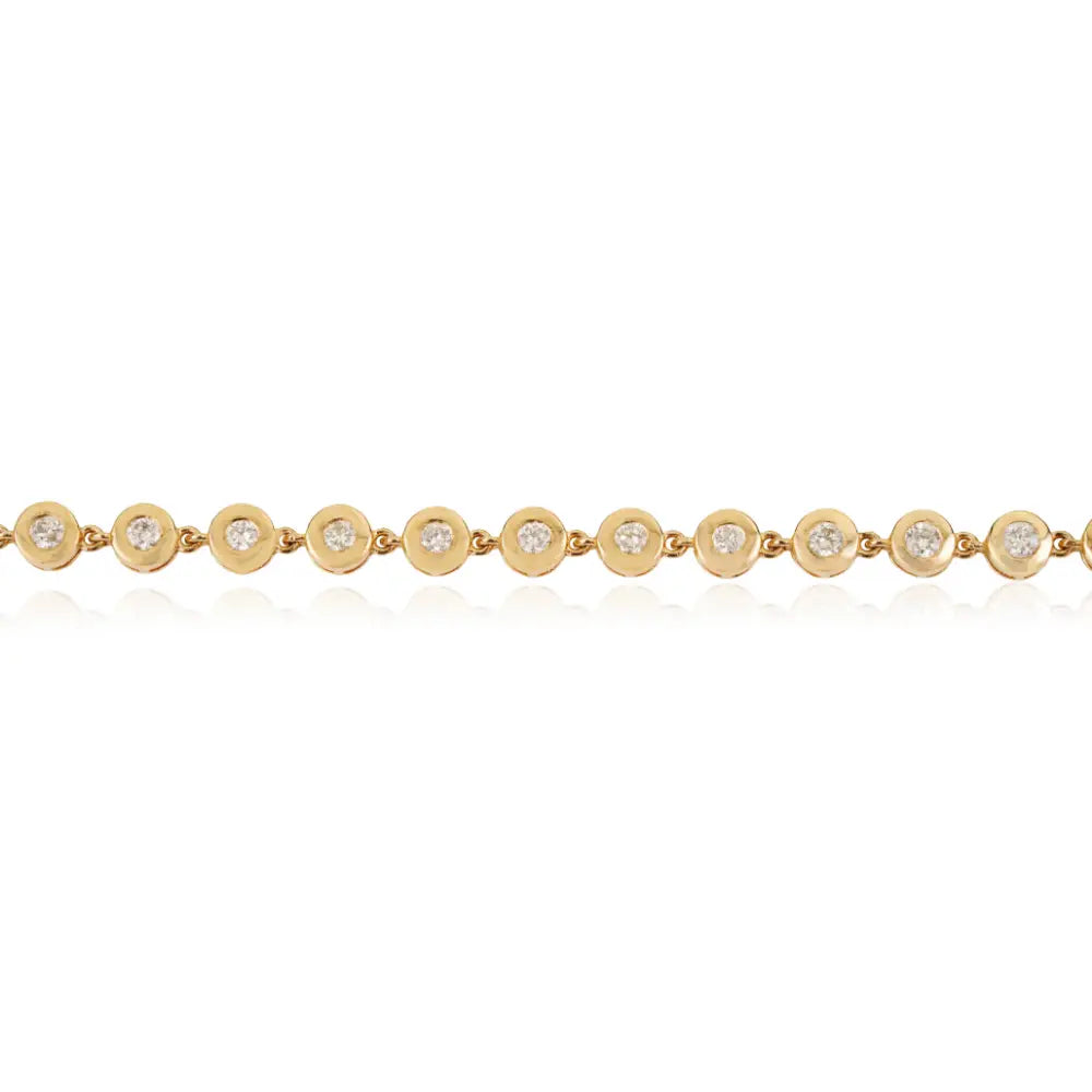 Round Cut Diamond Bezel Set Solid 14K Yellow Gold Bubble Stackable Bracelet For Unisex